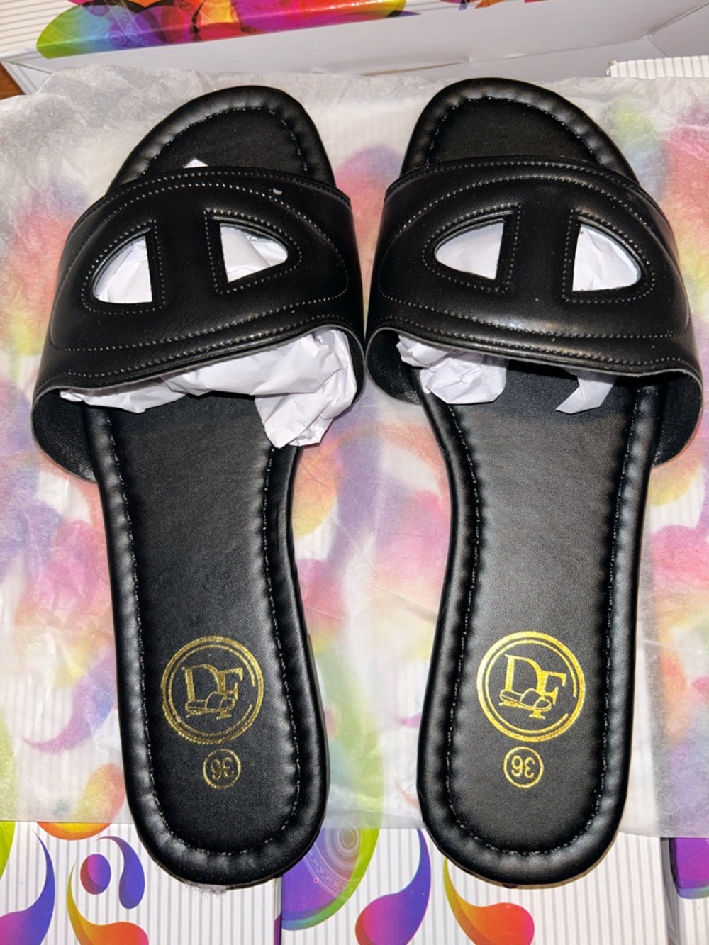DF Branded Black Women's Slide Sandals